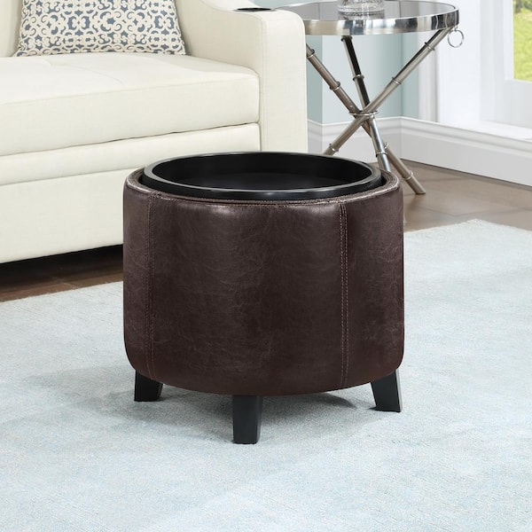 Convenience Concepts Designs4Comfort Oscar Espresso Vegan Leather Storage Ottoman with Reversible Tray
