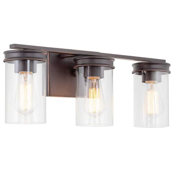 Kira Home Ainsley 21.5 in. 3-Lights Oil Rubbed Bronze Farmhouse Bathroom Vanity Light