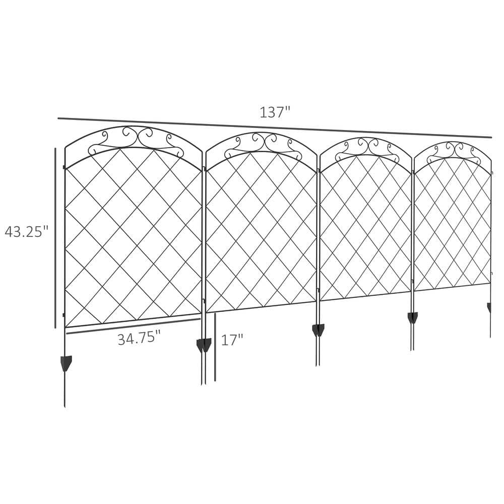 11.4' Black Steel Garden Fence Decorative Border