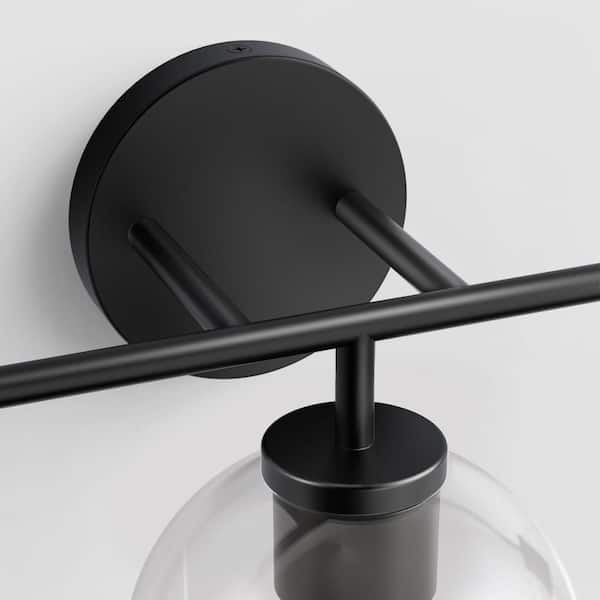 3-Light Black and Chrome Vanity Mirror Light with Round Wall Bracket and Metal Gooseneck, E26 Base