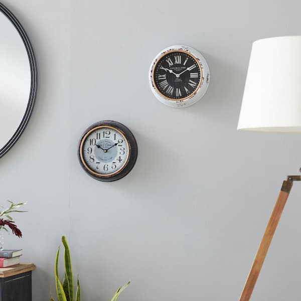 Litton Lane White Metal Analog Wall Clock with Fluted Frame (Set of 2)