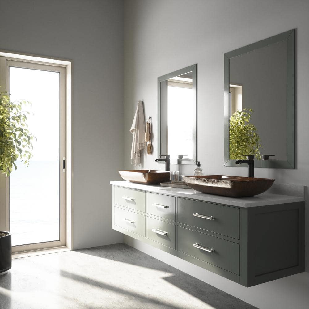 Russet Brown Tempered Glass Vessel Bathroom Sink with Antique Bronze Faucet