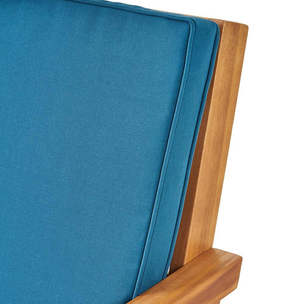 Noble House Leah Brown Patina 7-Piece Wood Patio Conversation Seating Set with Dark Teal Cushions - 3