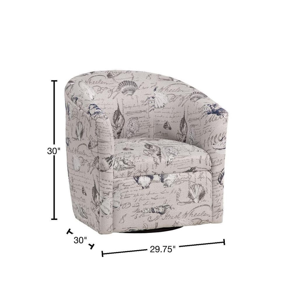 Gray Coastal Patterned Swivel Barrel Accent Chair