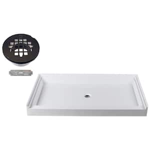 60 in. x 36 in. Single Threshold Alcove Shower Pan Base with Center Plastic Drain in Oil Rubbed Bronze