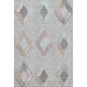 Mayfield Premium Machine Washable Abstract AMF2004 Gray 3 ft. x 4 ft. Area Rug