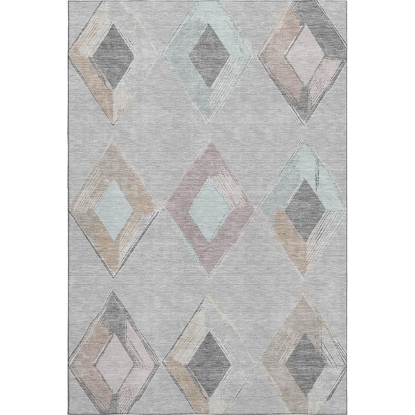 Mayfield Premium Machine Washable Abstract AMF2004 Gray 8 ft. x 10 ft. Area Rug