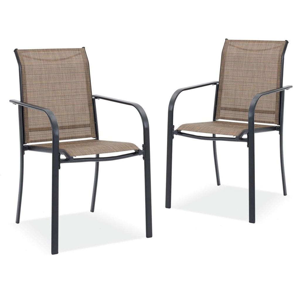 Black Frame All-Weather Stackable Metal Outdoor Patio Chairs with Brown Textilene Fabric for Lawn, Garden (2-Pack) price history on PriceWatchPro