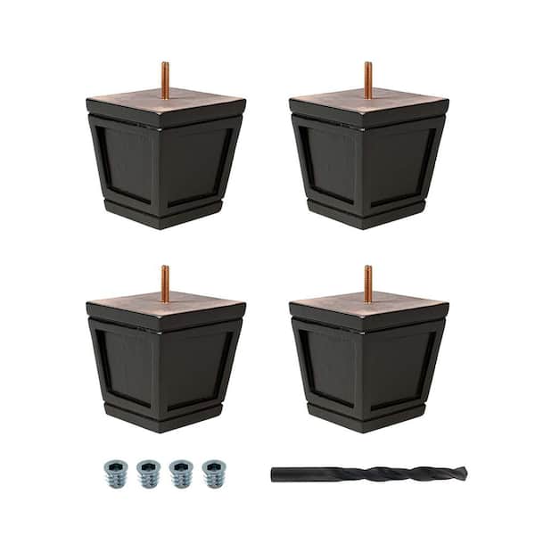 American Pro Decor 4 in. x 4 in. Stained Espresso Solid Hardwood Square Bun Foot (4-Pack)