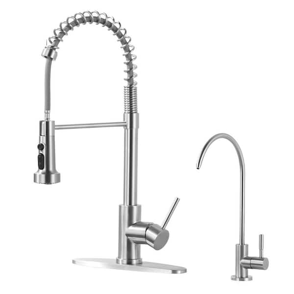 20.3 in. H Single Handle Pull Down Sprayer Kitchen Faucet w/360° Spout Swivel, Water Filter Faucet in Brushed Nickel