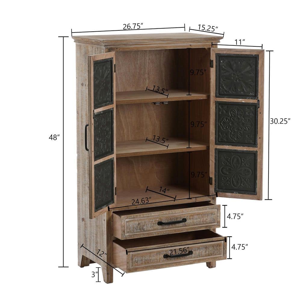 Rustic Farmhouse Wood and Metal 2-Door 2-Drawer Storage Cabinet