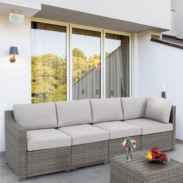 EGEIROSLIFE 5-Piece Wicker Patio Conversation Set with Beige Cushions