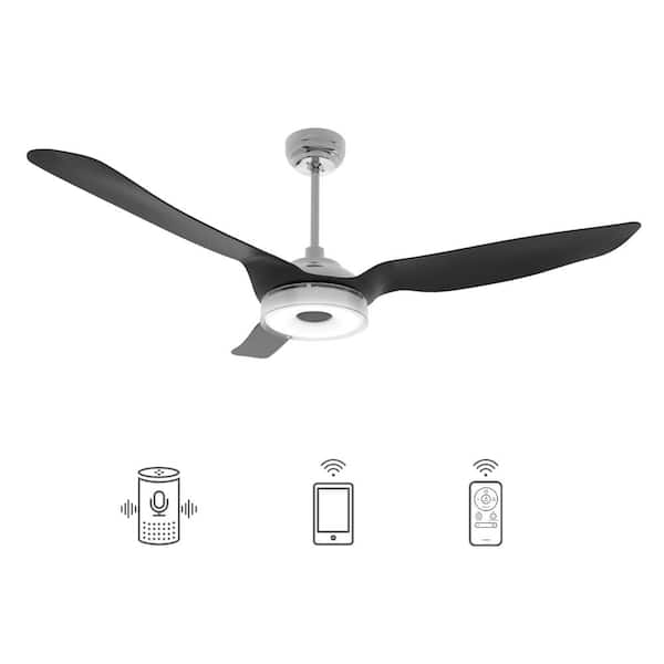 CARRO Finley 56 in. Indoor/Outdoor Silver Smart Ceiling Fan, Dimmable LED Light and Remote, Works w/Alexa/Google Home/Siri