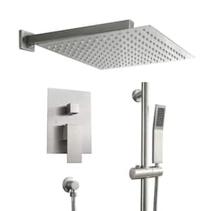 2-Spray Patterns with 1.8 GPM 12 in. Wall Mount Dual Shower Heads in Brushed Nickel (Lifting Bar Include)
