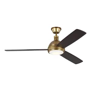 Hicks 60 in. Integrated LED Indoor Hand Rubbed Antique Brass Ceiling Fan with Dark Mahogany Blades and Remote Control