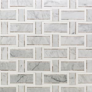 Mingle White Carrara, Gray and Thasos Interlocking 12-7/8 in. x 12-3/4 in. Marble Mosaic Tile (1.14 sq. ft.)