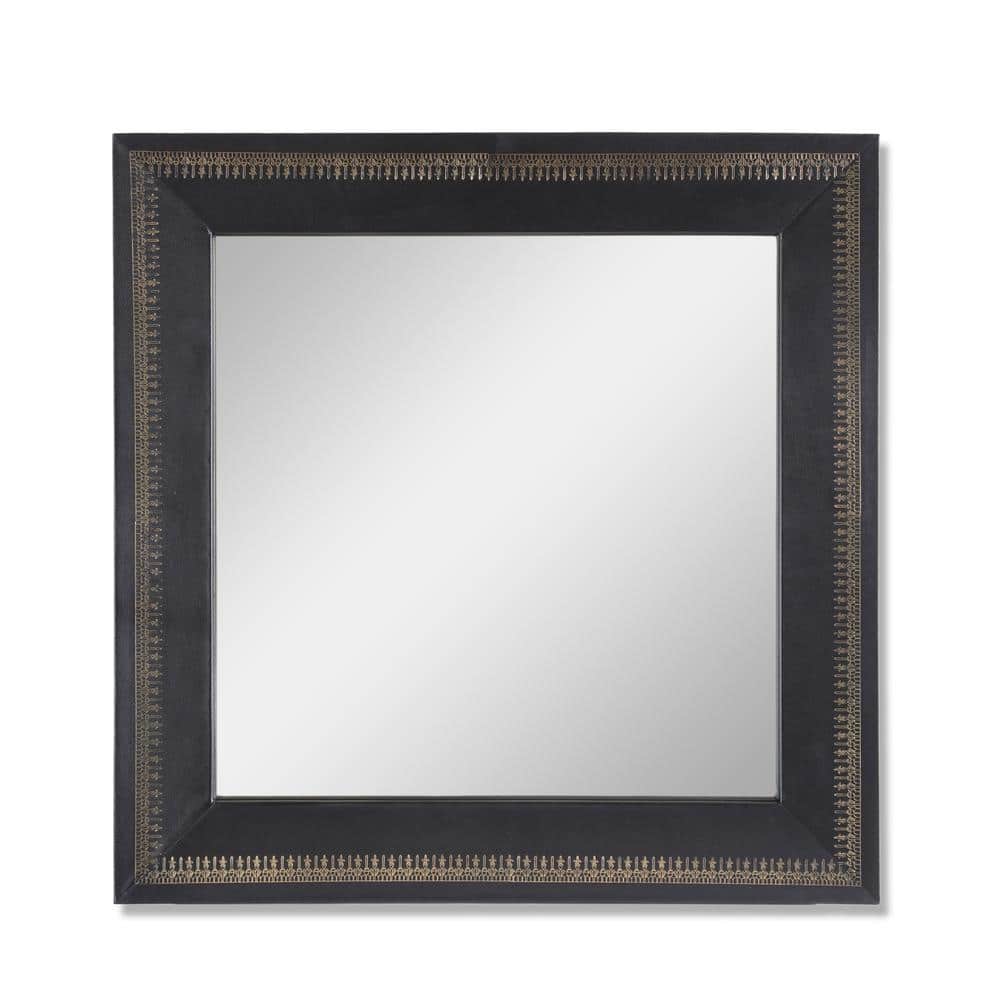 Black 23 in. W x 23 in. Modern Square Wall Mirror with Golden Embossing for