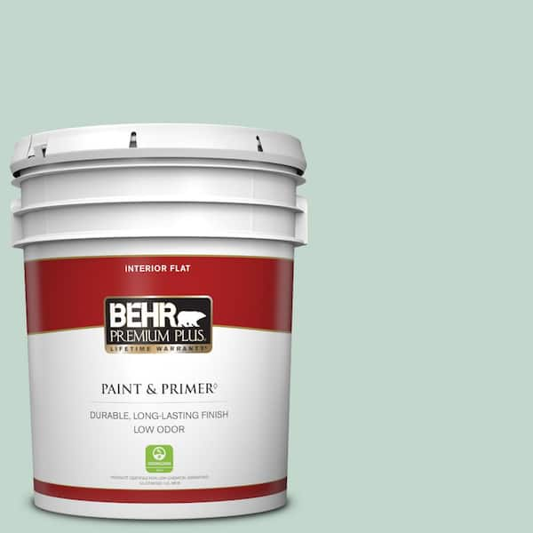 BEHR PREMIUM PLUS 5 gal. #470E-3 Aqua Smoke Flat Low Odor Interior Paint & Primer