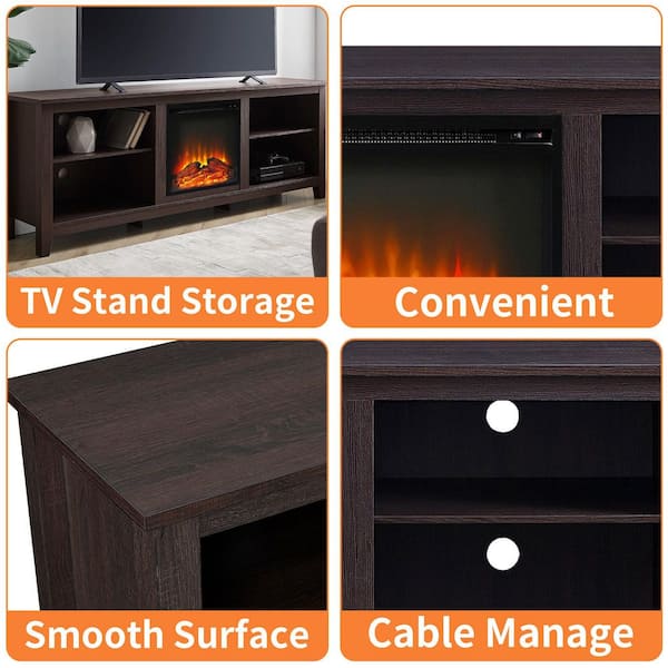 70 in. Freestanding Electric Fireplace TV Stand with 18 in. Electric Fireplace Insert,2-Shelves for 80 in. TVs, Espresso