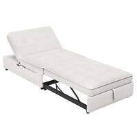 Beige 4-in-1 Linen Twin Sofa Bed Chair with Side Pocket, USB Port and 5-Level Adjustable Backrest