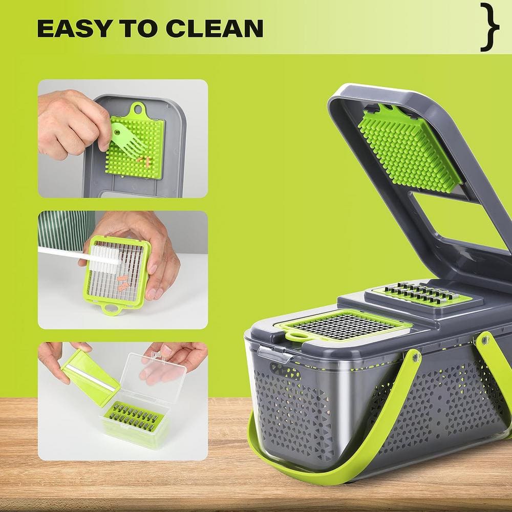 22-in-1 Green Plastic Vegetable Chopper with Container