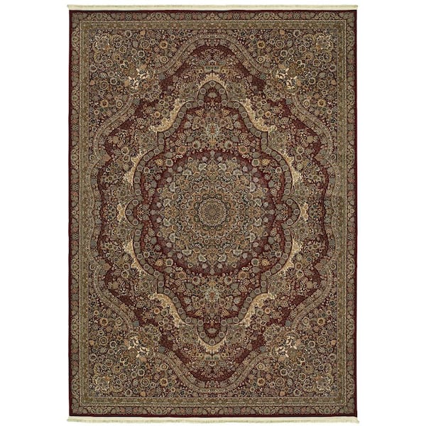 8 ft. x 11 ft. Ivory, Red Floral Washable Area Rug