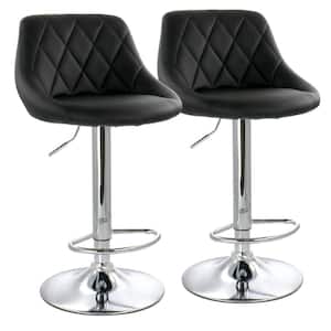 33 in Black and Chrome Low Back Diamond Stitched Faux Leather Bar Stool with Adjustable Height (Set of 2)