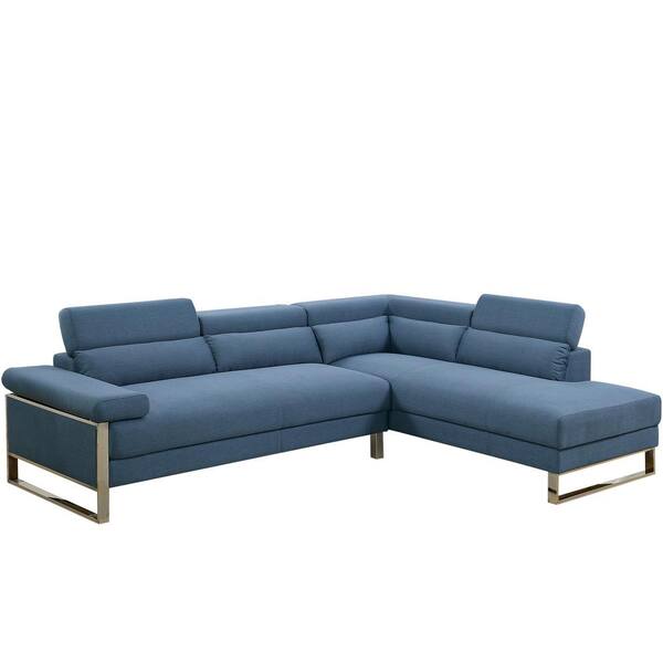 Venetian Worldwide 2-Piece Blue Glossy Polyfiber (Linen-Like Fabric) Sectional Sofa with Moving Headrest