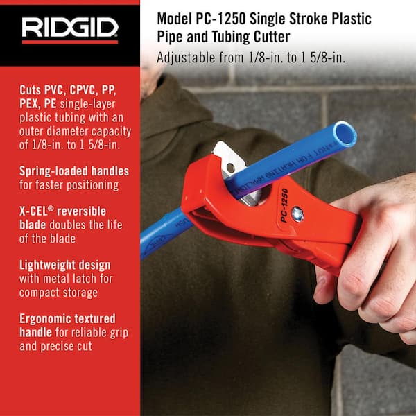 1/8 in. - 1-5/8 in. PC-1250 PEX and Vinyl Tubing Cutting Tool, Single Stroke Scissor Style Cut with Reversible Blade