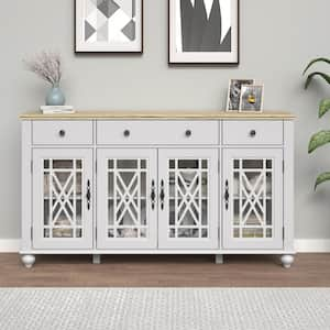 Vintage White 63 in. W Storage Buffet Sideboard with Adjustable Shelves and Drawers