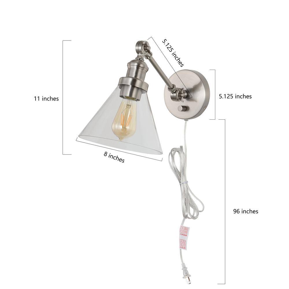 Nickel Adjustable Iron and Glass LED Wall Sconce Set