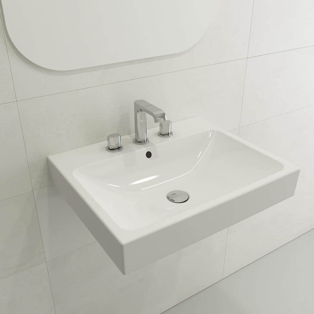 Modern White Ceramic Wall-Mount Rectangular Bathroom Sink
