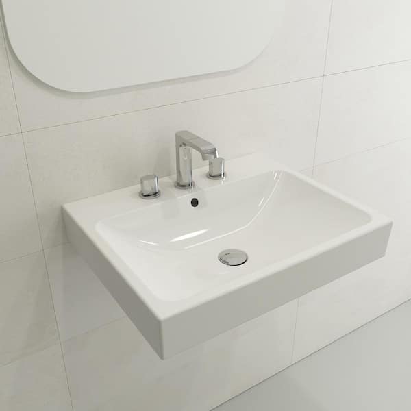 Scala Arch 23.75 in. 3-Hole White Fireclay Rectangular Wall-Mounted Bathroom Sink