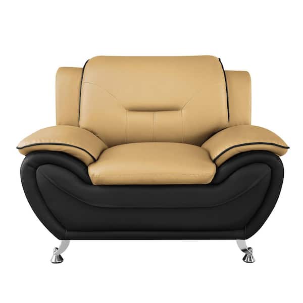 Sanuel 47 in. Camel/Black Faux Leather Club Chair
