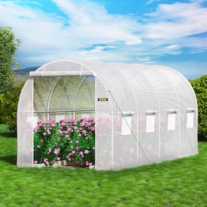 Walk-in Tunnel Greenhouse 7 ft. W x 15 ft. D x 7 ft. H Portable Plant Greenhouse with 1 Top Beam, Diagonal Poles, White