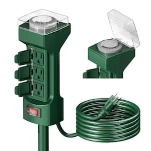 6-Outlet Outdoor Stake Timer with 6 ft. and Extension Cord Mechanical Power Timer Green