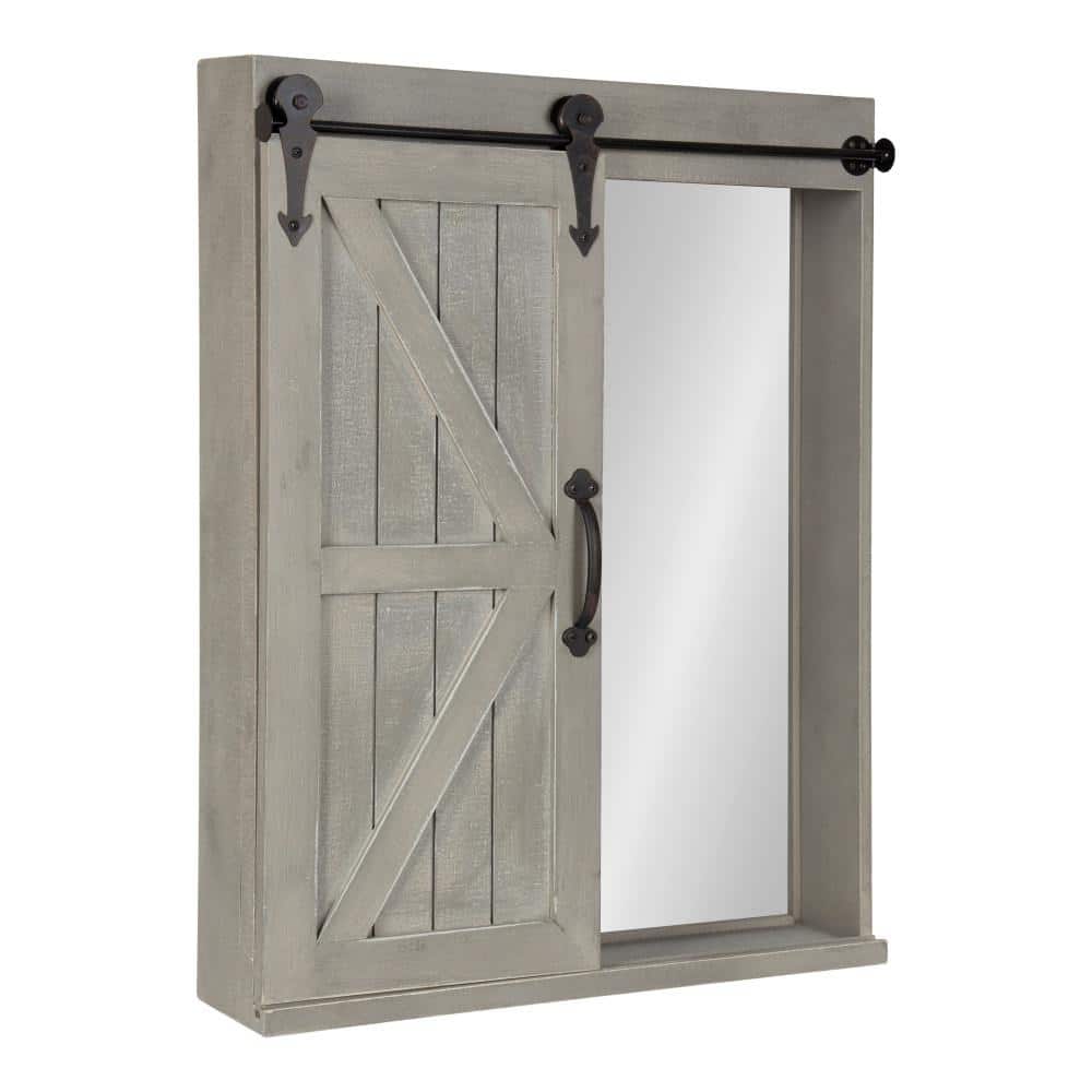 Rustic Gray Farmhouse Vanity Mirror Cabinet with Sliding Barn Door