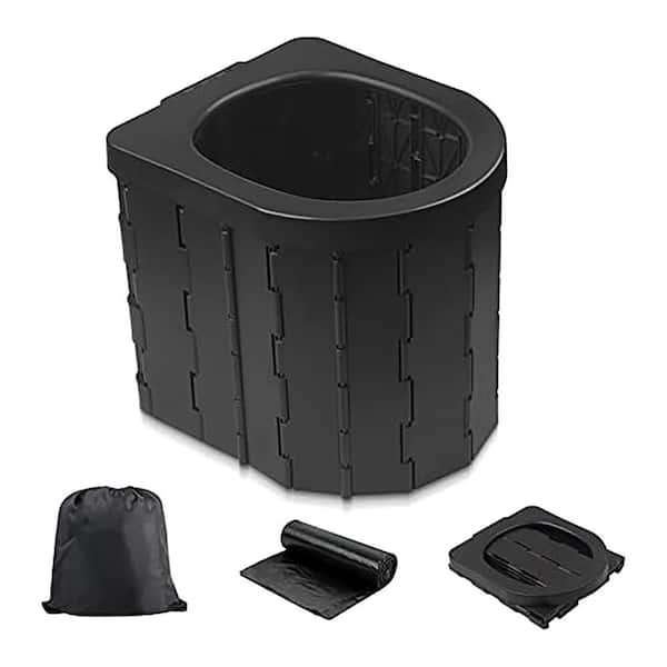 Non-electric 400 lbs. Capacity Waterless Portable Folding Toilet System for Camping Travel Outdoor Hiking Black