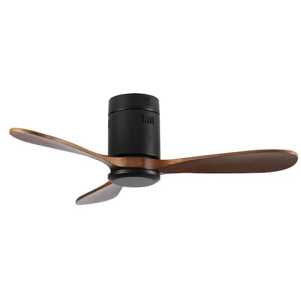 42 in. Black Flush Mount Standard Ceiling Fan with Remote Control and Quiet DC Motor, Wood Blade Fan for Living Room