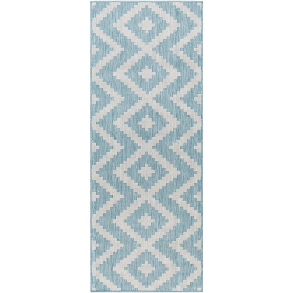 Livabliss Long Beach Teal/Gray Chevron 3 ft. x 7 ft. Indoor/Outdoor Runner Indoor/Outdoor Area Rug