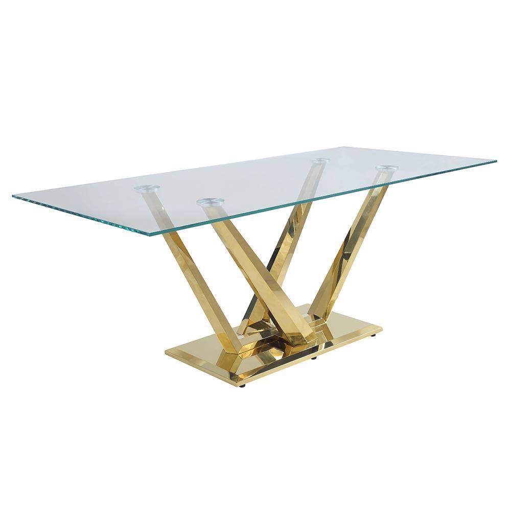 Contemporary Rectangular Clear Glass and Gold Dining Table