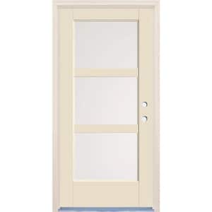 36 in. x 80 in. Left-Hand/Inswing 3 Lite Satin Etch Glass Unfinished Fiberglass Prehung Front Door w/4-9/16" Frame