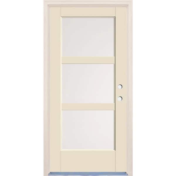 Builders Choice 36 in. x 80 in. Left-Hand/Inswing 3 Lite Satin Etch Glass Unfinished Fiberglass Prehung Front Door w/4-9/16" Frame