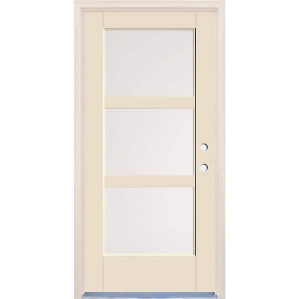 Builders Choice 36 in. x 80 in. Left-Hand/Inswing 3 Lite Satin Etch Glass Unfinished Fiberglass Prehung Front Door w/6-9/16" Frame