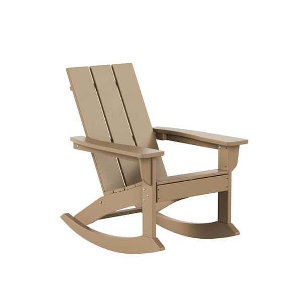 WESTIN OUTDOOR Shoreside Weathered Wood Plastic Modern Adirondack Outdoor Rocking Chair