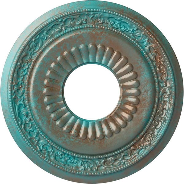 Ekena Millwork 1-3/8 in. x 20-5/8 in. x 20-5/8 in. Polyurethane Lauren Ceiling Medallion, Copper Green Patina