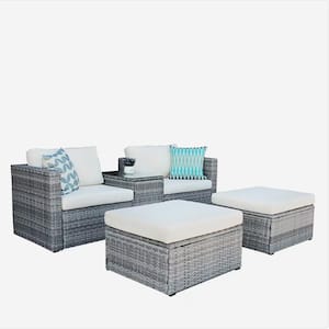 Gray 5-Piece Wicker Outdoor Sectional Sofa Set Patio Conversation Set with Beige Cushions, Pillows and Cover