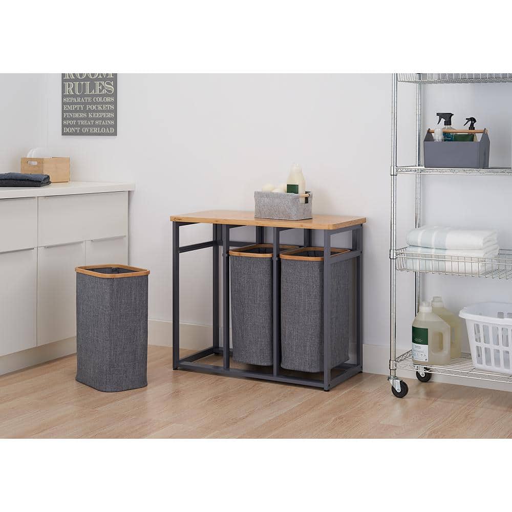 Dark Gray Bamboo Frame Collapsible Laundry Sorter