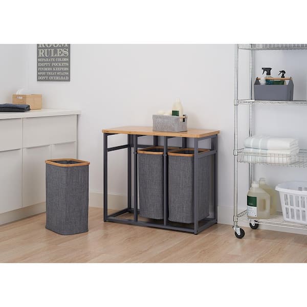TRINITY Dark Gray 36 in. x 17.3 in. x 30.7 in. Wood (Bamboo) 3-Bag