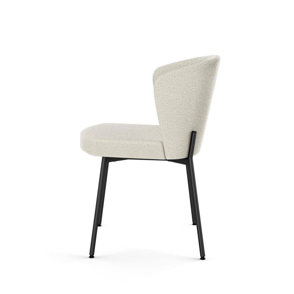 Cream Bouclé Upholstered Parsons Side Chair with Black Metal Legs